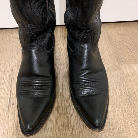 Tony Lama Vintage Black Cowboy Boots Sz 7B - Picture 7 of 15